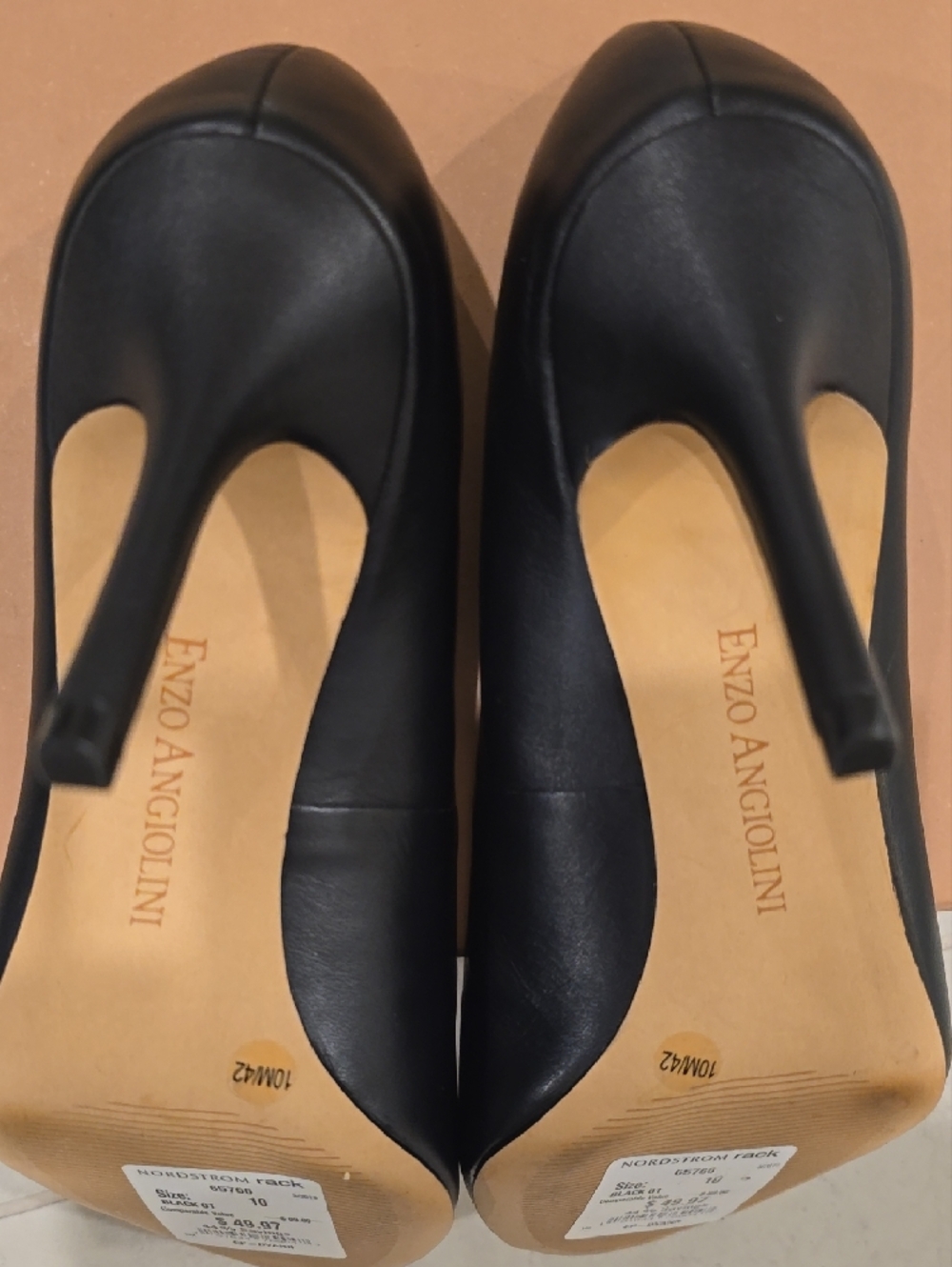 Enzo Angiolini Black Peep-Toe Leather Heels - Picture 9 of 12